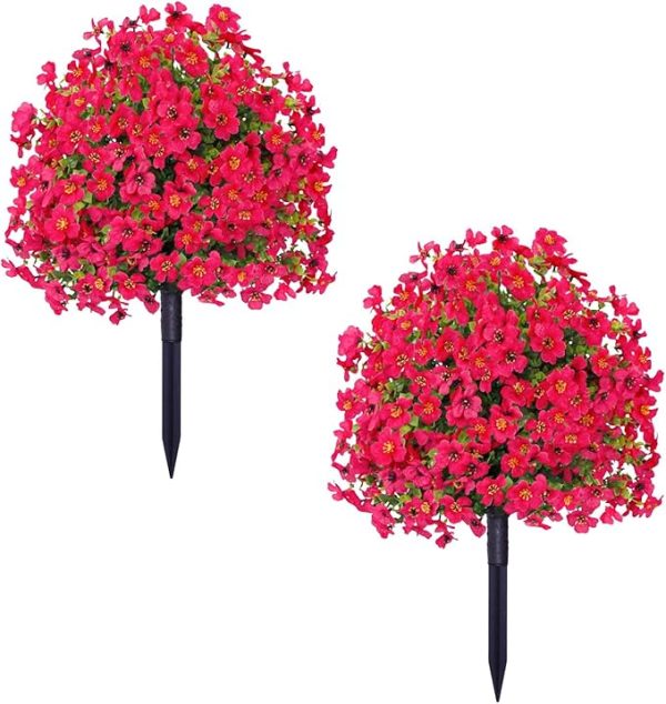 23.6in Artificial Violet Ball Topiary Trees with Ground Spikes,Artificial Boxwood Topiary Ball Trees,Fade Resistant Faux Artificial Shrubs Tree for Indoor Outdoor Front Porch Decor (Hot Pink, 2 PC) - Image 4