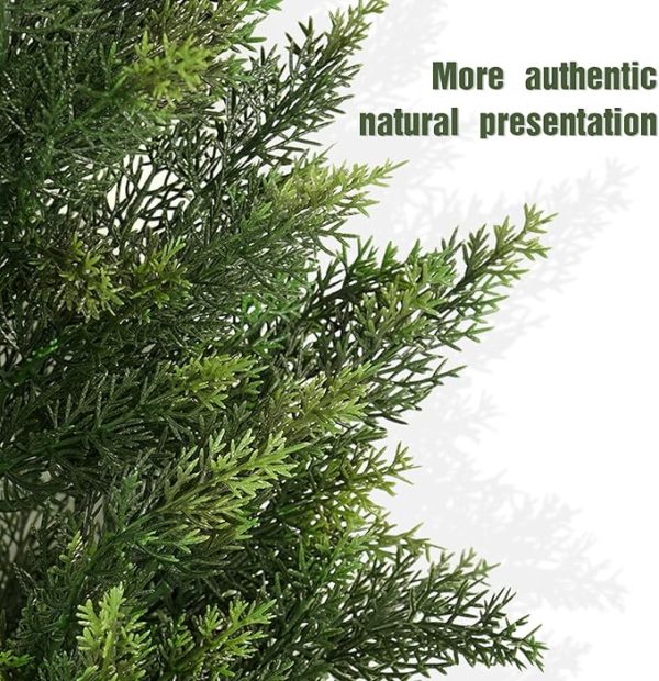 Outdoor Artificial Cedar Topiary Tree 5FT Tall 2 Set, Faux Evergreen Shrubs for Front Porch Decor, Lifelike Fake Bushes Plants for Home Living Room Front Door Decor - Image 5