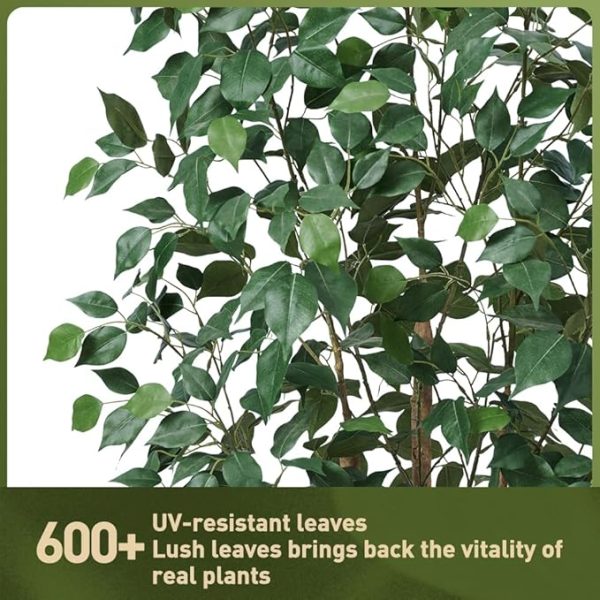 5ft Artificial Ficus Tree,Tall Faux Tree with Pebbles & Planter UV Resistant Potted Fake Plant with Silk Leaves & Real Wood Trunk,Indoor Outdoor Floor Plant for Home,Living Room - Image 3