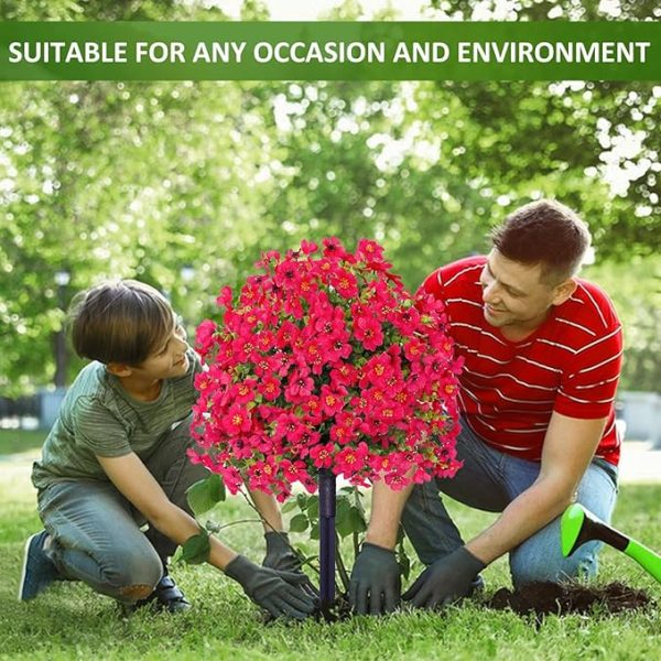 23.6in Artificial Violet Ball Topiary Trees with Ground Spikes,Artificial Boxwood Topiary Ball Trees,Fade Resistant Faux Artificial Shrubs Tree for Indoor Outdoor Front Porch Decor (Hot Pink, 2 PC) - Image 2