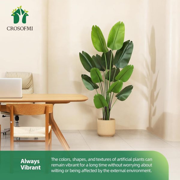 CROSOFMI Artificial Bird of Paradise Plant 6 Feet Fake Tropical Palm Tree with 13 Leaves,Perfect Faux Plants in Pot for Indoor Outdoor House Home Office Garden Modern Decoration Housewarming Gift - Image 5